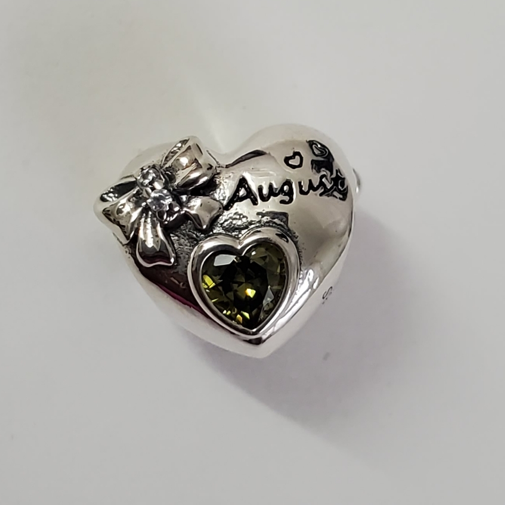 Sterling Silver 925 August Peridot Heart Charm Pendant